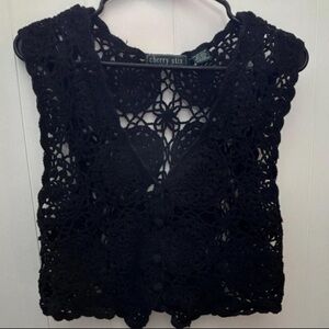 Cherry Stix Black Crochet Vest One Size